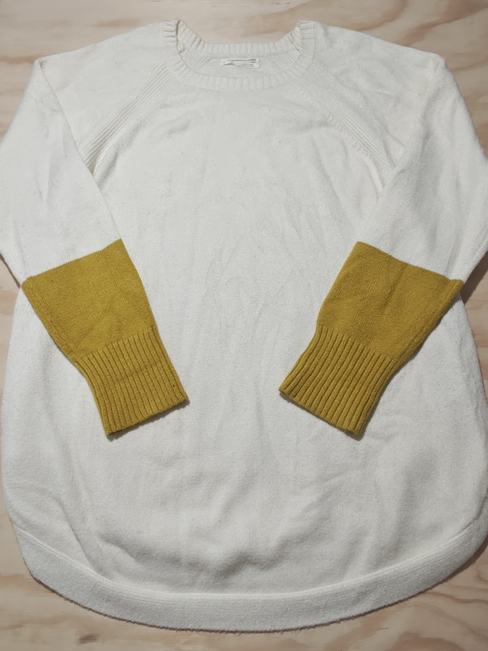Anthropology Women’s Cream Pullover Sweater with Mustard Sleeve Cuffs